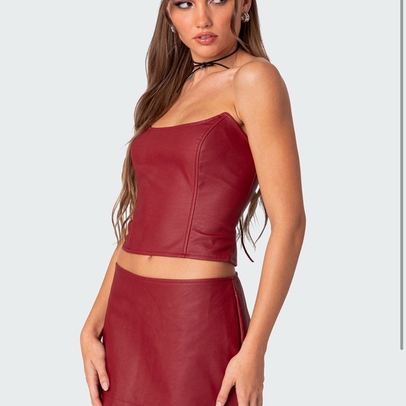 edikted red faux leather two piece set - Picture 4 of 7